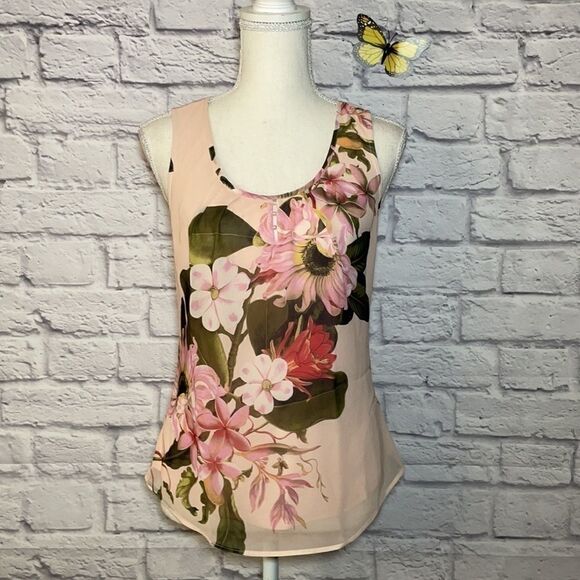 LE Chateau Pearl Embellished Chiffon Floral Print Sleeveless Top Size XXS - Picture 3 of 10